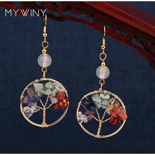 Artificial Crafts MYWINY NEW 3 colors handmade braided life tree shape jewelry Rock ore earrings