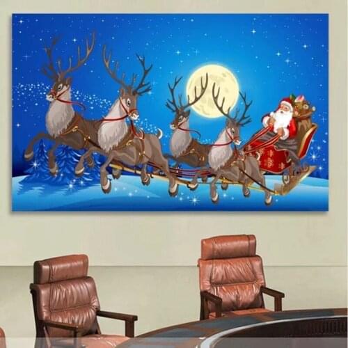 Canvas Painting Christmas Poster Christmas Decorations For Home Pictures Gift Christmas Deer Light Wall Art Decor Print Painting