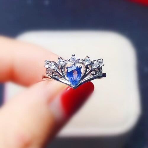 Natural real blue sapphire crown ring Free shipping 4*6mm 0.5ct gemstone 925 sterling silver Fine jewelry T2091112