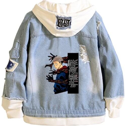 Jujutsu Kaisen Unisex Demin Jacket Anime Jeans Hoodies Anime Hooded Plus Size Sweatshirt Harajuku Streetwear Couple Coats