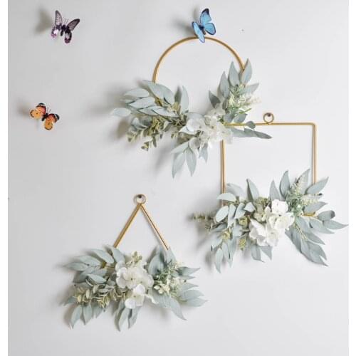 LuanQI Hydrangea Artificial Flower Metal Iron Wreath Triangle Round Square Party Wedding DIY Wall Hanging Home Decor Ornaments