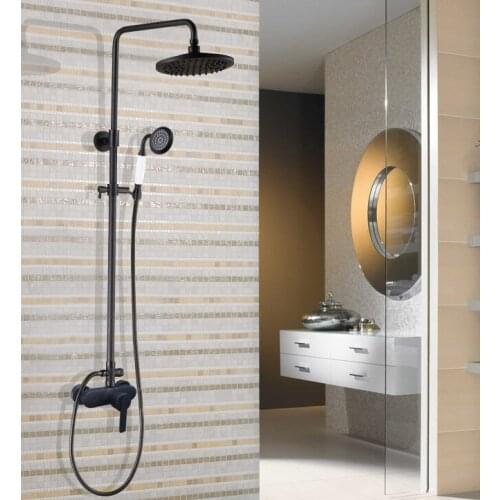 Oil Rubbed Bronze 8 inch Rainfall Bathroom Shower Faucet Set Wall Mounted Single Handle Rain w/Hand Shower Tap zhg158