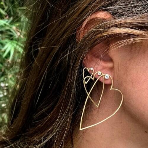 Fashion Gold Colour Heart Earrings for Women 2021New Iuxurious Bijoux Geometric Rhinestones Korean Earrings Girls Gifts Jewelry