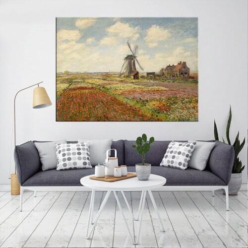 Monet “A Field of Tulips in Holland” Paintings Reproductions On The Wall Impressionist Landscape Home Decor Art Canvas Pictures