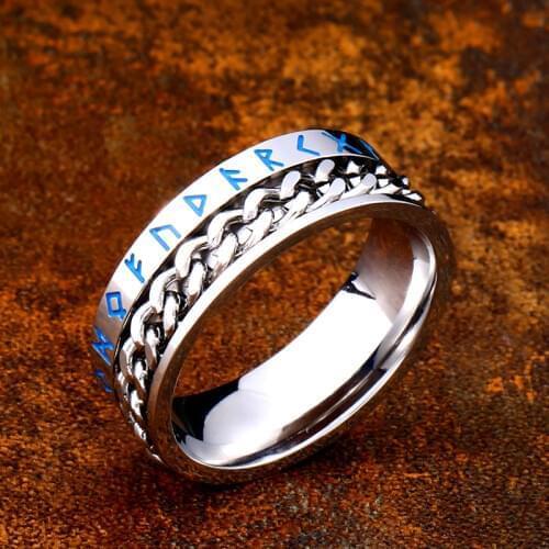 Beier 316L Stainless Steel Fashion Style Luminous nose viking rotatable chain and rune Ring for men jewelry Amulet LR-R140