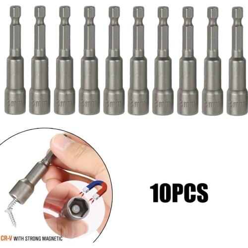 10Pcs 8 Mm Hex Socket Magnetic Nut Driver Set Socket Adapter Bit Drill Nut For Home DIY Carpentry Auto Parts Machine Repair