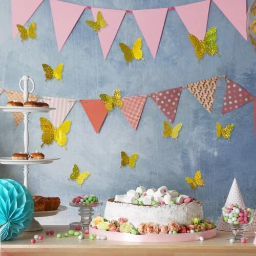 Wall Stickers Flowers12PC3D Wall Decor Simulation Flash Butterfly Wall Paste Festive Ornaments Living Room Decoration Wall