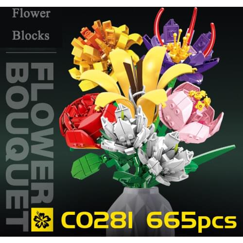 Girl Gift Bouquet Building Blocks DIY Romantic Rose Flower Bonsai Building Model Decoration Bricks Childrens Toys Holiday Gifts