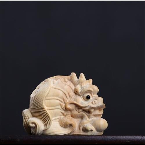 Boxwood 6cm Dragon Fish Sculpture Lucky Collection Feng Shui Chinese God Animal Home Decor