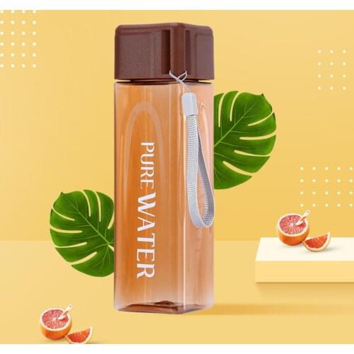 Sport Square Tea Milk Fruit Water Cup 480ml Transparent Drink Bottle With Rope Mountaineering Bottles Overflowing Proof