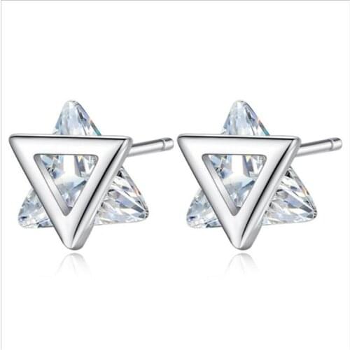 TJP Trendy Female Crystal Triangle Stud Earrings Jewelry New Fashion 925 Sterling Silver Earrings For Women Accessories Bijou