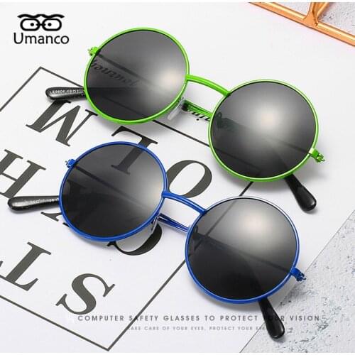 Umanco 2021 New Fashion Vintage Colorful Round Kids Sunglasses For Children Metal Frame AC Lens Beach Travel Accessories Gifts