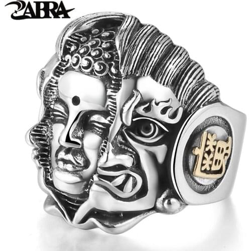 ZABRA 925 Sterling Silver Mens Rings Religion Buddhist Pray Men Ring Adjustable Size Buddha Devil Vintage Biker Gothic Jewelry
