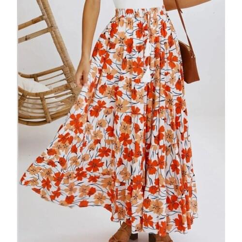 Explosive Long Skirts Womens 2021 Summer New Printed High-waist Ethnic Sun Skirt High-waist A-line Skirt Skirts Womens