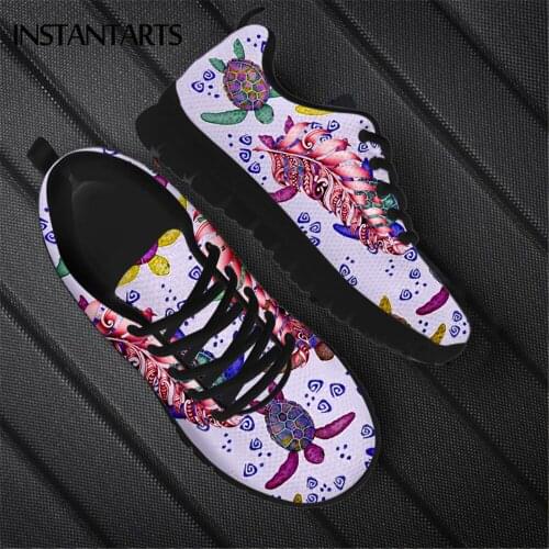 INSTANTARTS Comfort Women Winter Flat Shoes Hawaiian Turtle With Palm Leaves Printed Lady Mesh Sneaker Casual Light Zapatos Hot