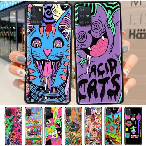 Mobile Phone Case For Samsung Galaxy A51 A71 A12 A21s A31 A52 A32 5G A41 A02s Black Stylish Protect Cover Psychedelic Trippy Art
