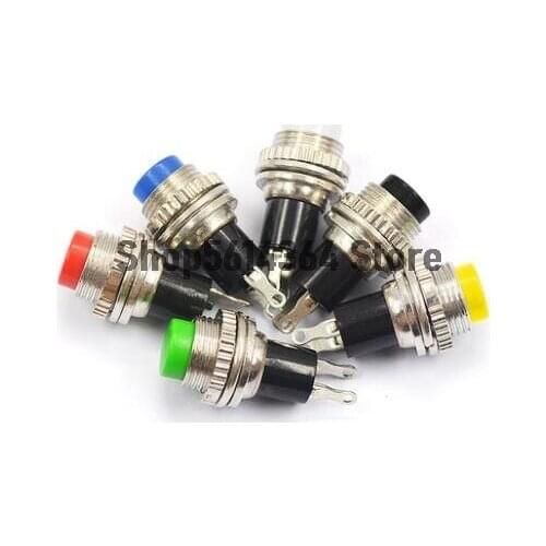 10pcs White Red Green Blue Black Yellow Panel Mount Round Normal Open NO 10mm Momentary OFF-(ON) Push button Switches DS-314
