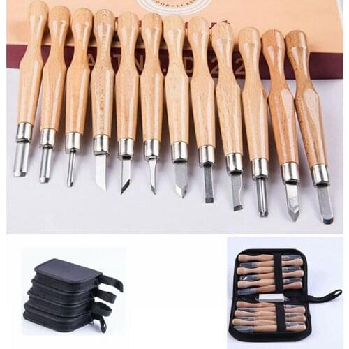 12pcs Wood Carving Tool Set SK7 Carbon Steel Carving Chisels Kit Wood Carving Knife DIY Detailed Woodworking Cutter Hand Tools