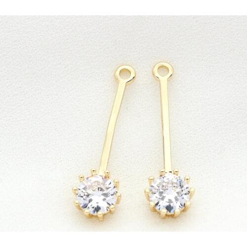 25*7MM Gold Plated Brass Long shape Zircon Charm Pendant For Earrings Making DIY Earring Charm Material