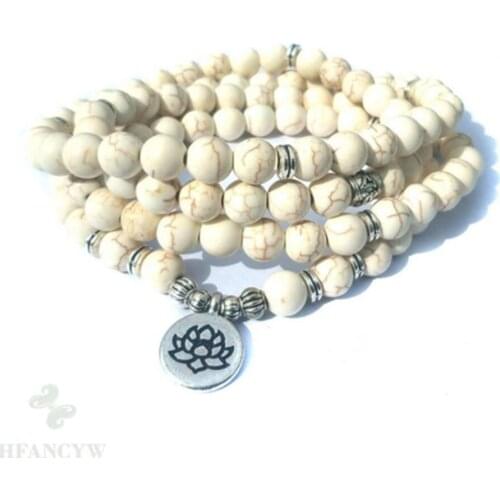6mm White Turquoise howlite 108 Beads Mala Bracelet Reiki Wrist Healing Ruyi Fancy Spirituality Lucky Pray