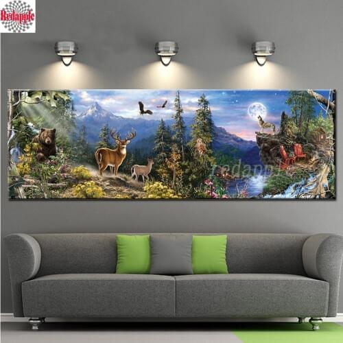 Full square round drill diy diamond painting moon animals life large size 5d embroidery with diamond mosaic cross stitch kits