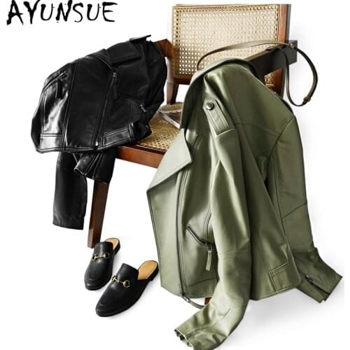 AYUNSUE 2021 Real Sheepskin Coat Women Short Biker Motorcycle Jacket Genuine Leather Coats Womens Clothing Chaqueta Cuero Mujer