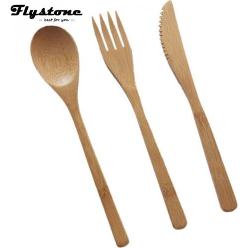 Bamboo Utensils travel Cutlery Set Spoon and fork knife Eco-Friendly Wooden Outdoor Portable Utensils