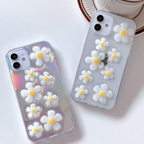 Gimfun Cartoon 3D Drop Gel Daisy Floral Phone Case for iPhone 11 12 Pro Max XS Max X XR 7 8 Plus Clear Laser Card Soft Tpu Cover