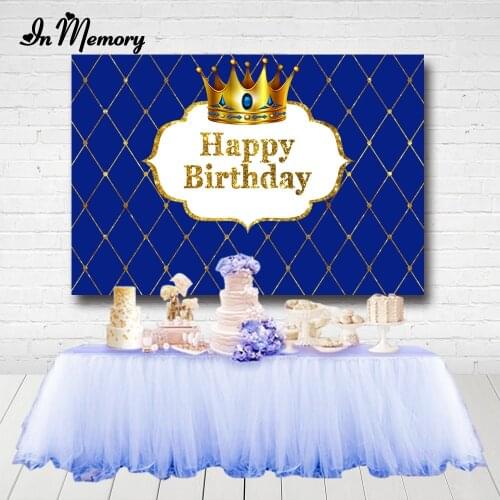InMemory Royal Blue Boys Baby Shower Neborn Backdrops Gold Grown Little Prince Happy Birthday Photography Backgrounds Photocall