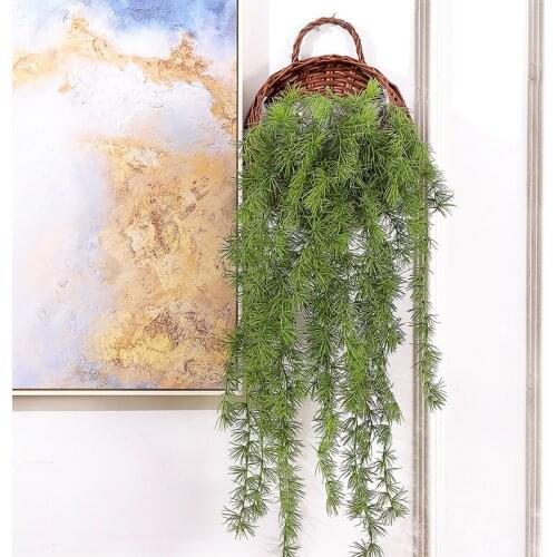 3 Fork Artificial Green Plants Hanging Artificial Fake Pine Leaves Vines Wedding Home Garden Wall Decoration Flower Basket