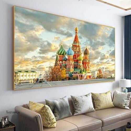 Red Square In Moscow Architecture Poster Cartoon Canvas Painting Russia Wall Art Modern Home Decor Picture for Coffee Shop