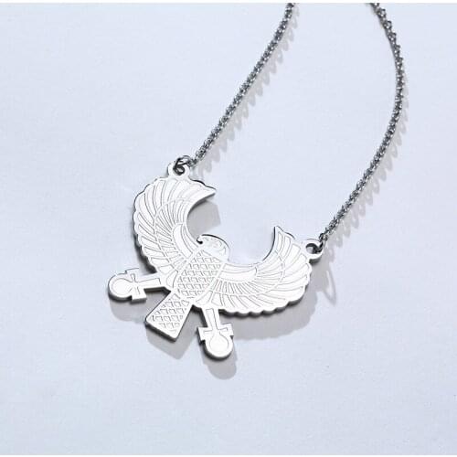 Egyptian Horus Eagle Ankh Pendant For Men Stainless Steel Necklace Men Jewelry