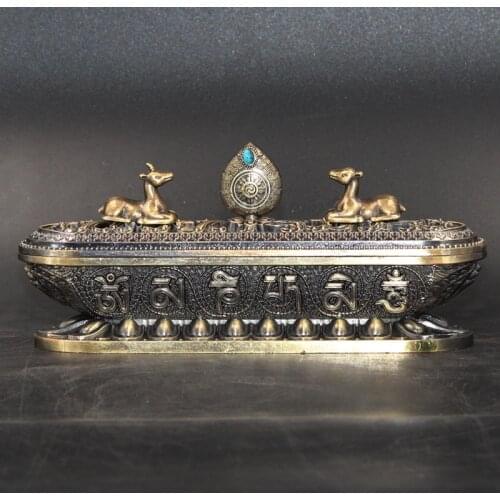 Copper Tibet Incense Burner Antique Handmade Incense Stick Holder Zen Buddhist Home Office Decoration Crafts Ornaments WY60330