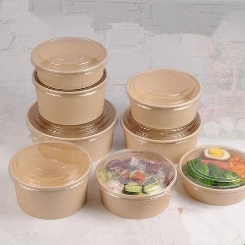 25pcs High quality disposable paper bowl household kitchen noodle soup food lunch round box 500ml/750ml/1000ml/1100ml/1500ml