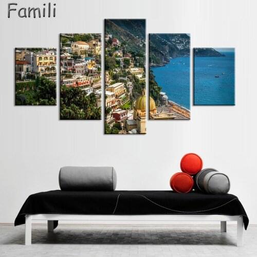 Fashion Canvas Painting Wall Art Print 5 Panel Famous Building Italy Building Landscape Home Decor Picture For Living Room,poste