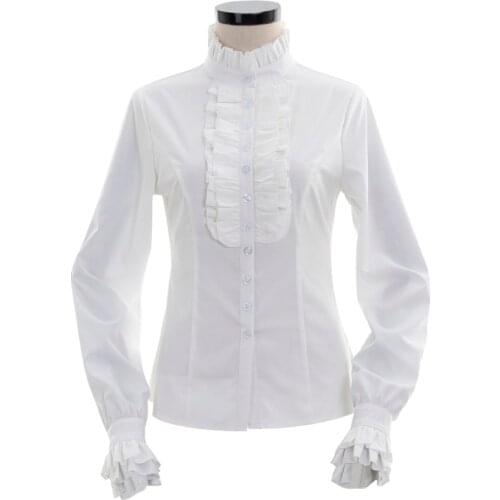 Custom Made Adult Women Lolita White Shirt Girls School Suit Shirt Medieval Inner Shirt Costume L0516