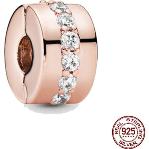 New 925 Sterling Silver Bead Sparkling Row Spacer Charm DIY fine beads Fit Original Pandora Charms Bracelet Jewelry 2021