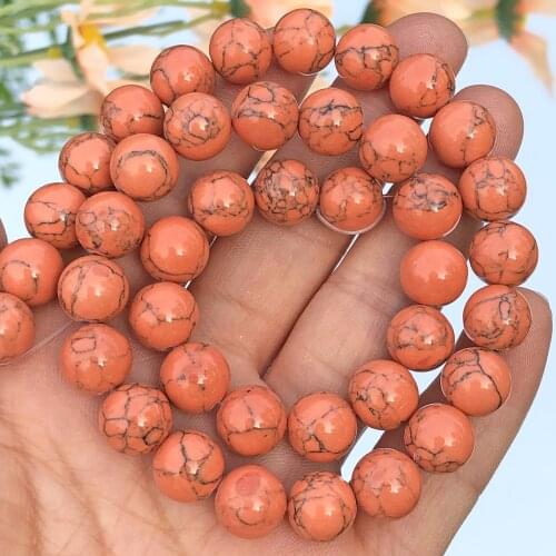 Orange Howlite Turquoises Perles Round Loose Spacer Beads For Jewelry Making DIY Charm Bracelet 15"Inch 4 6 8 10 12mm Wholesale