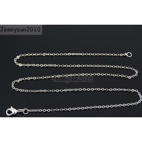 Silver Plated Flat Oval Cable Link Chains Lobster Clasp Necklace 18'' 20 Pcs Chains/Pack