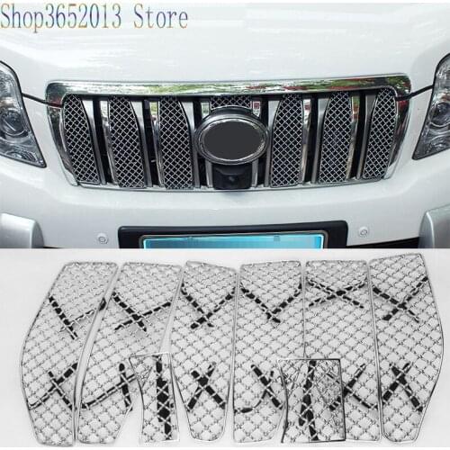 For Toyota Prado Fj150 2010-2013 stainless Front Grille Grill Bezel Honeycomb Mesh Cover Insect Net Car Styling