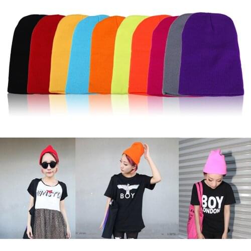 19 Colors High Quality Hats Female Winter Beanies Solid Candy Color Men Women Warm Cuff Plain Knit Ski Long Beanie Skull Cap