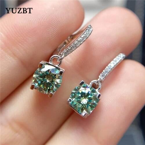 Women 925 Silver Total 1-2 Carat Brilliant Cut Diamond Tester Past Green Moissanite Cow Head Drop Earrings for Girls Wedding