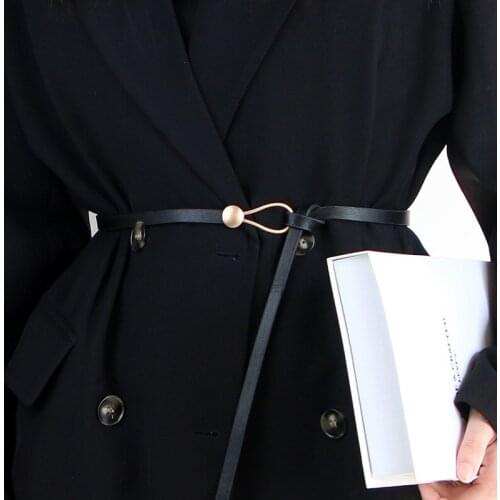 Women Belt Golden Buckle PU Leather Thin Belt Straps For Women Ladies Dress Trousers Waistband