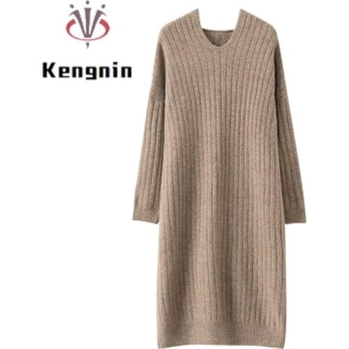 Autumn Winter Lazy Style Women Sweater Dresses Loose Hooded Ladies Pullovers Vestidos Thick Knitted Midi-Long Female Robe KE1868