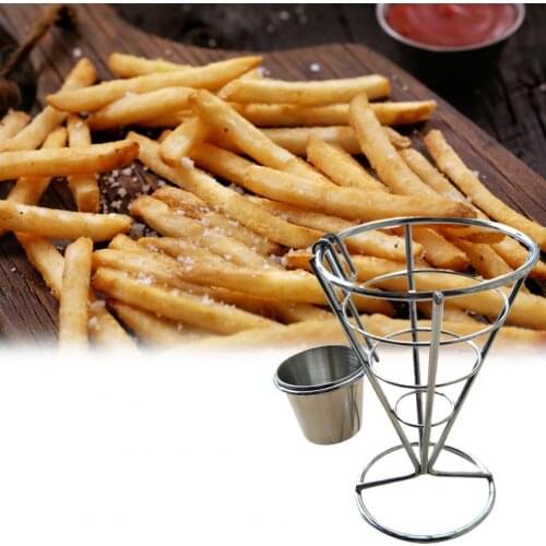 1 Set French Fry Stand Anti-rust Space Saving Stainless Steel Large Capacity French Fry Holder for Home French fries stand
