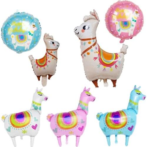 1Pcs 4D Cartoon Animal Alpaca Foil Helium Balloon Cute Llama Inflatable Round Ballons Children Baby Birthday Party Decorations