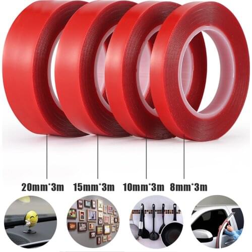 300cm Red Double Sided Adhesive Tape High Strength Acrylic Gel Transparent No Traces Sticker for Car Sticker Auto Interior Fixed