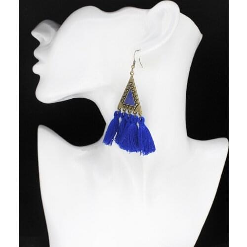 8 colors Tassel Earrings Bohemian Statement Metal triangle Suspension Weaving Trendy Cotton Rope Tassels Earrings For Women
