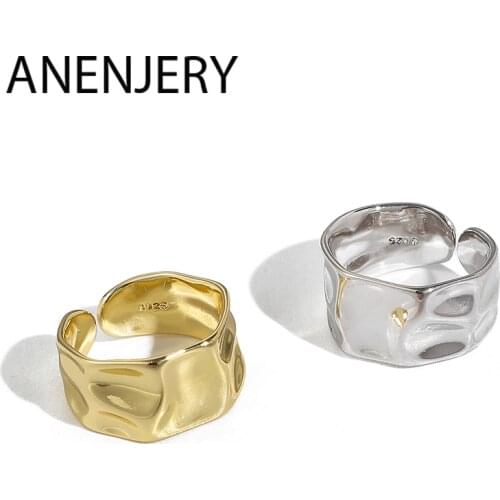ANENJERY Fashion Irregular Concave Convex Gold Silver Color Ring Width Open Finger Ring For Women Men S-R713