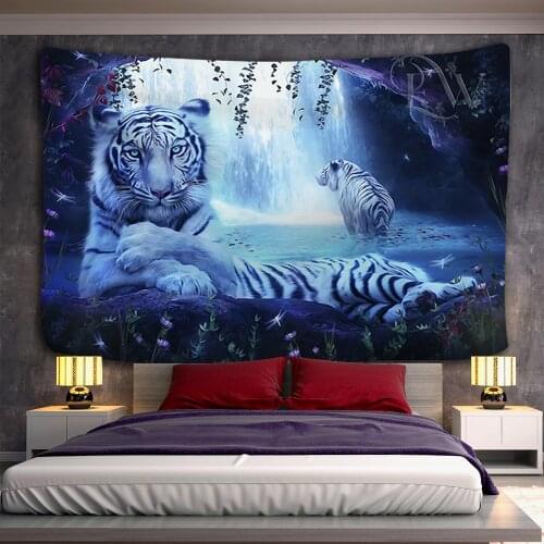 White Tiger Tapestry Indian Mandala Tapestry Wall Hanging Tapestries Boho Decoration Home Decor Bedroom Wall Rug Couch Blankets